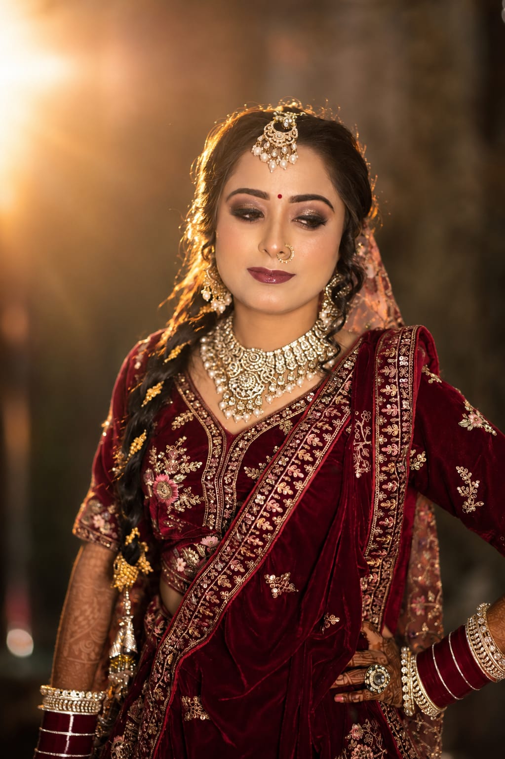 Maroon Velvet & Braided Elegance